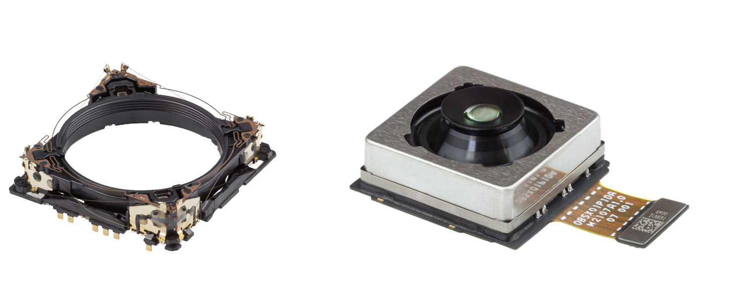 SMA Lens Shift AF+OIS actuator (left) and as a camera module (right)